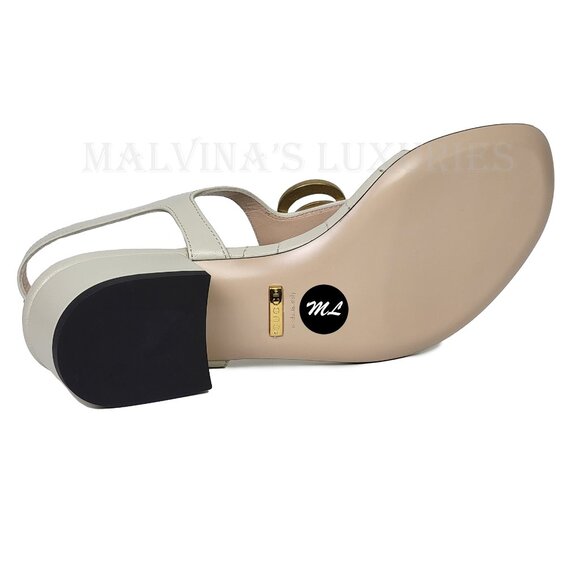 GUCCI SHOES WHITE LEATHER DOUBLE G LOGO THONG SANDALS sz 36.5 / 6.5 US - Picture 10 of 14